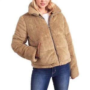 NWT Hollister Women's Chestnut Teddy Bear Cropped Jacket Puffer Medium